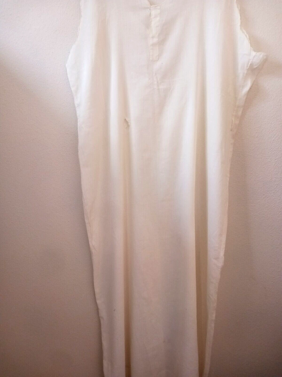 Antique Edwardian Long White Cotton Shift or Under Dress 44″ Embroidered FLAWS