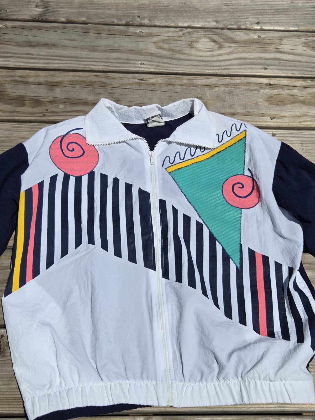 Vintage 90s Teddi Sport Geometric Windbreaker Jacket Memphis Neon Abstract Sz M