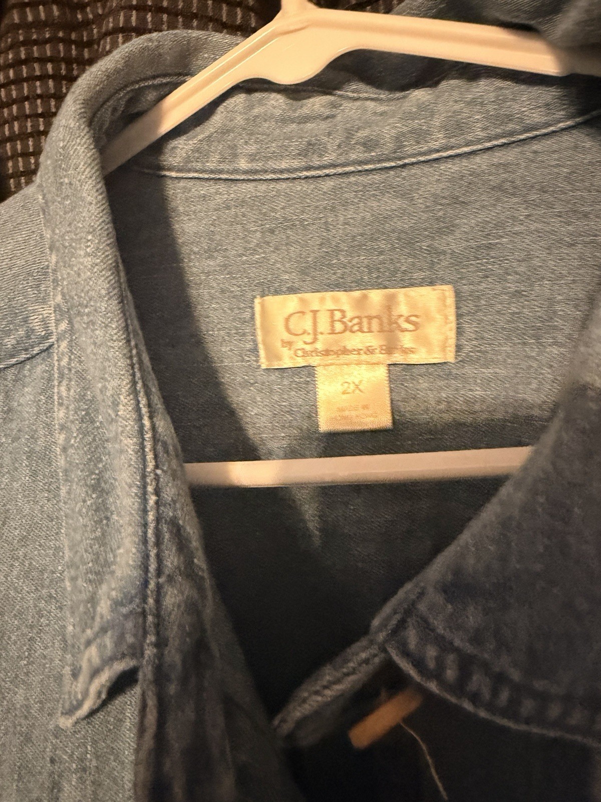 C J Banks Women’s 2X Denim Button-Down Shirt with Floral Design