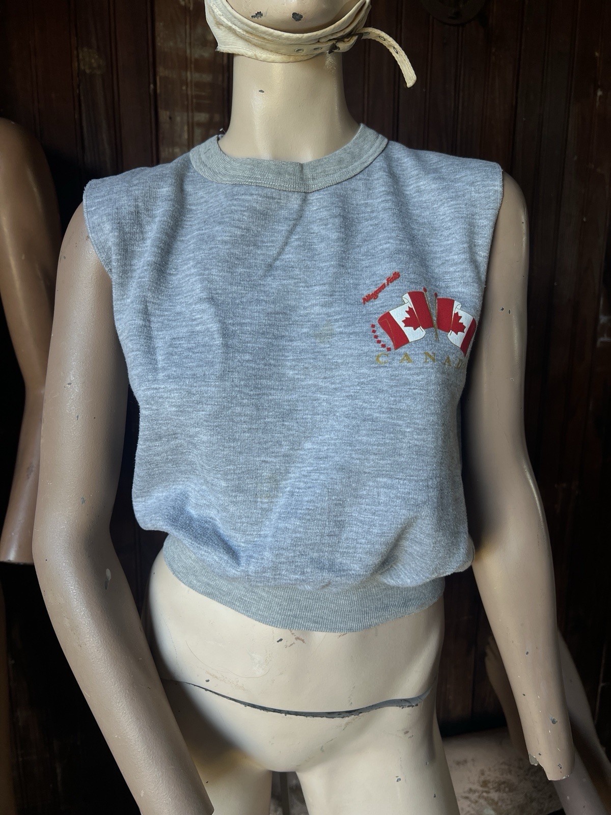 Vintage 70s Niagara Falls Sleeveless Sweatshirt Top Cropped Punk Tourist Canada