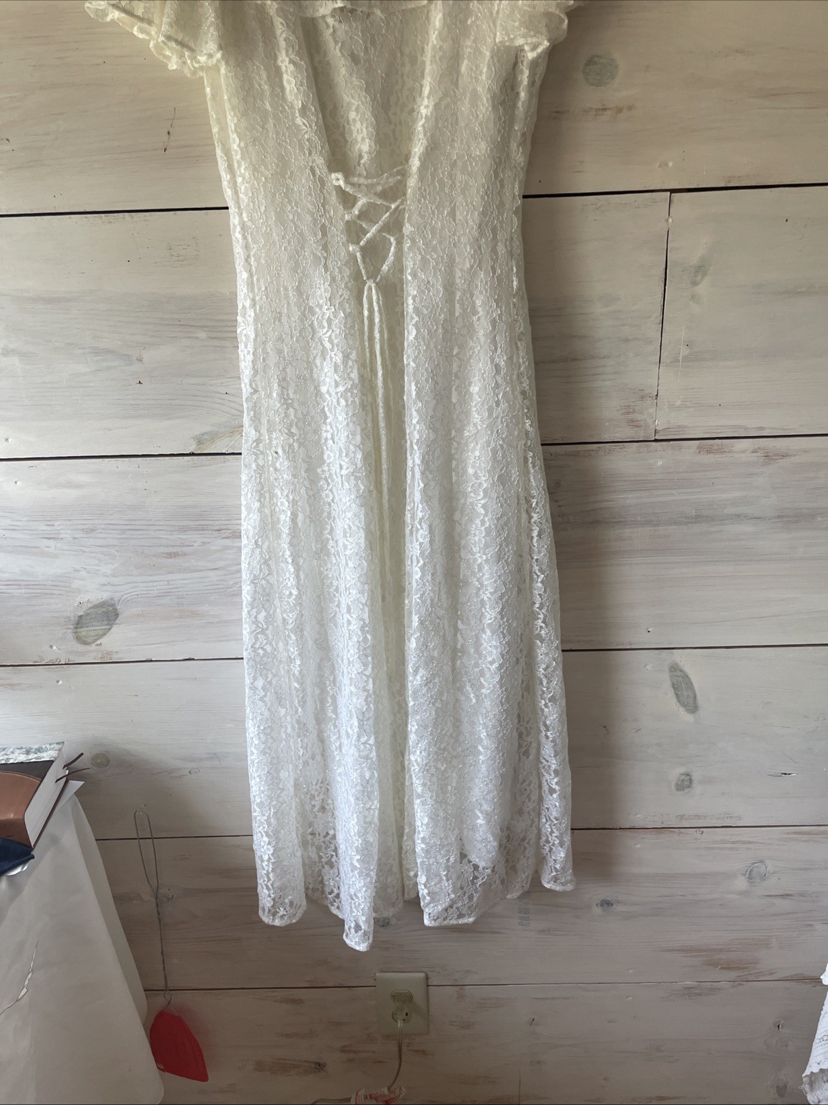 Long White Lacey 1996 Vintage Wedding Dress Sarah Richards Boho Victorian