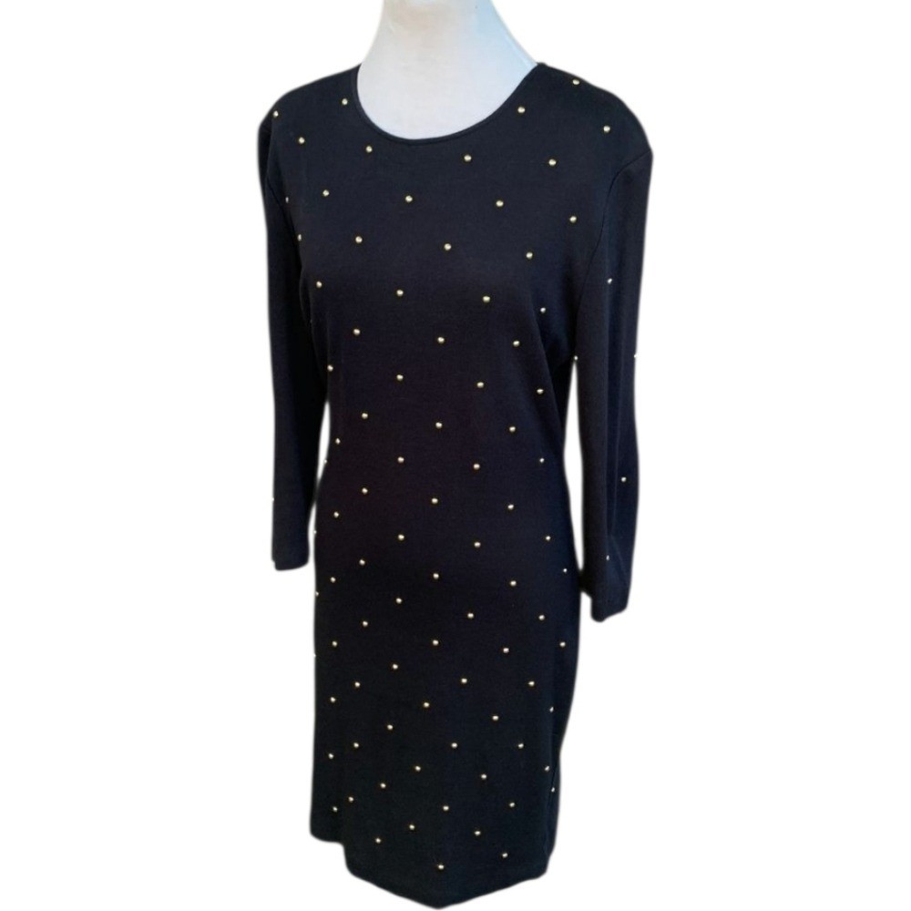 Vintage Hearts Pearl Embelished Long Sleeve Midi Dress With Shoulder Pads