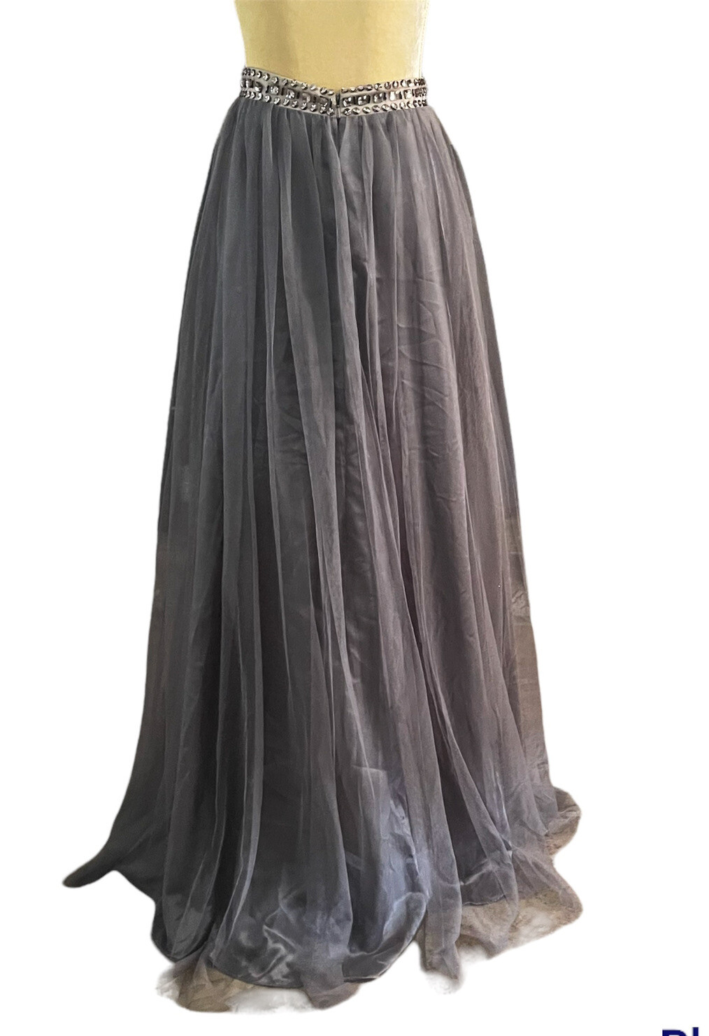 VTG Camille La Vie Gray Tulle Maxi Skirt Size 3 Beaded Waist Fairy Princesscore