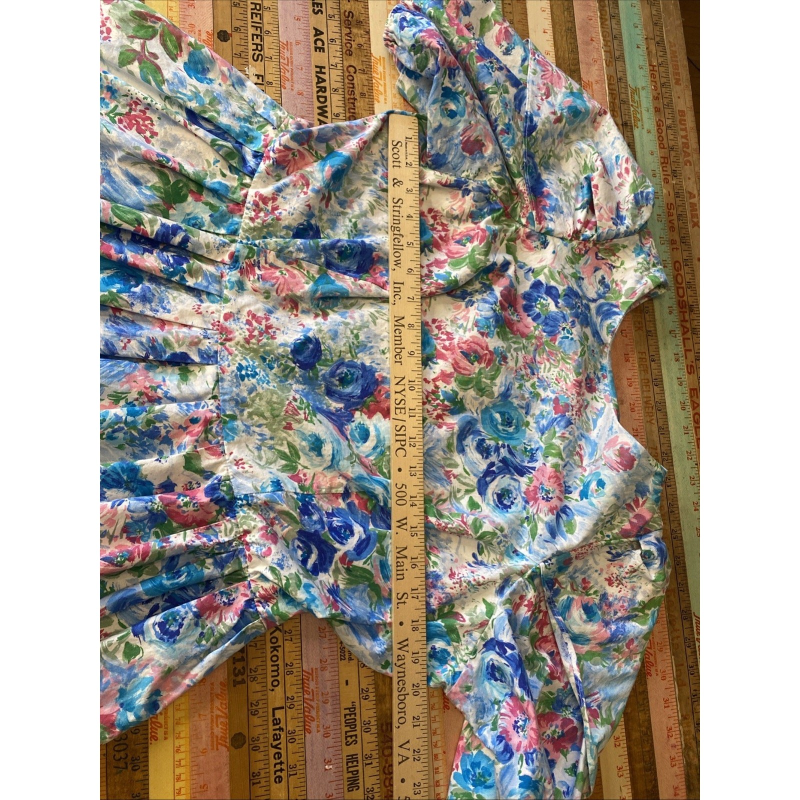 Vintage In Cinq Floral 1980s Tea Dress Puff Sleeve Feminine Midi Cottage 18 L/XL