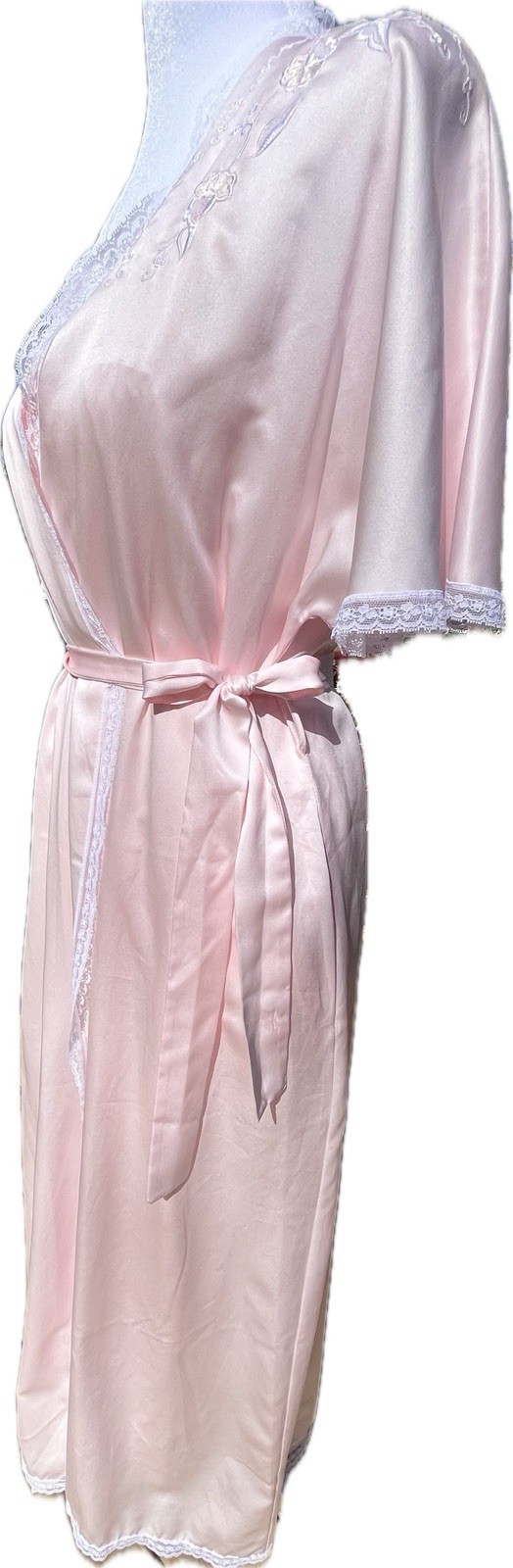 Vtg Nightgown Barbizon Boutique Sara Beth Robe Set Glossy Pink Tiny Roses M L 38