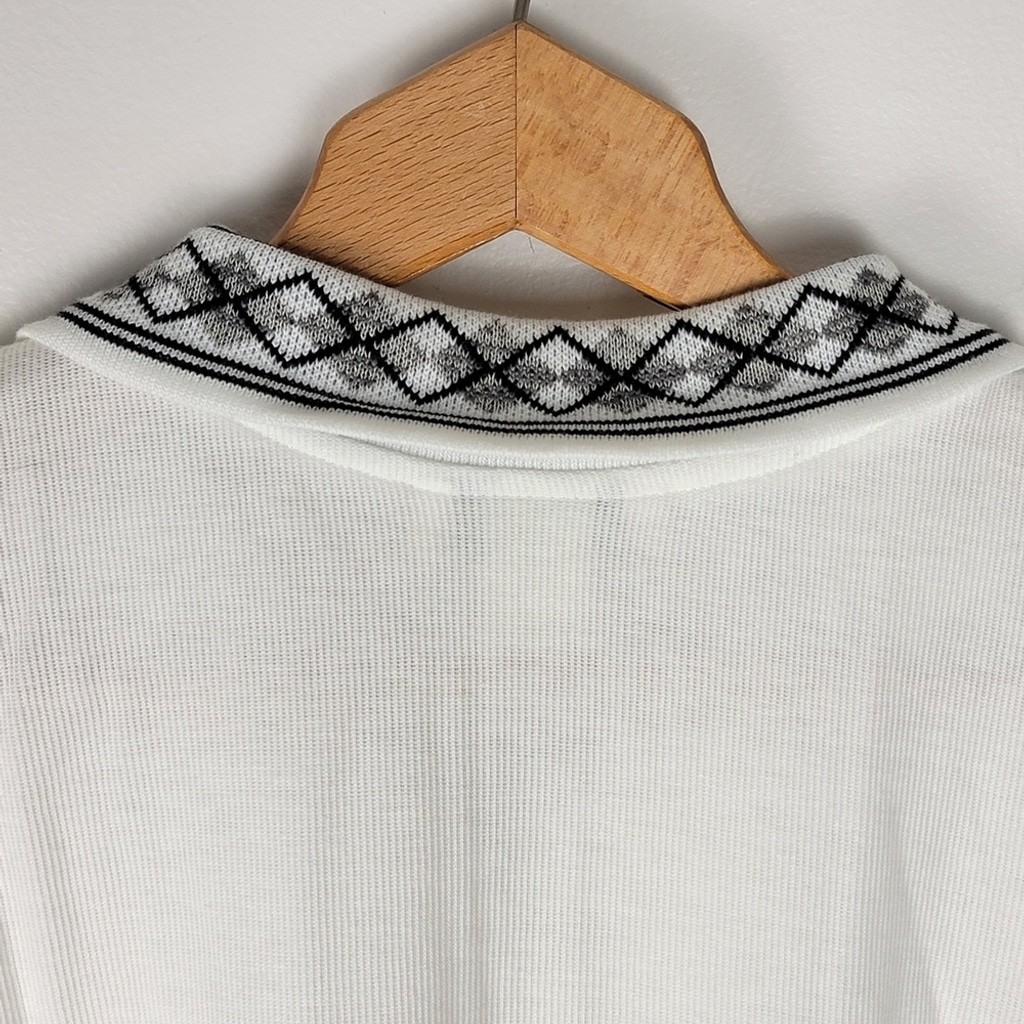 Agenda Vintage Paper Tag White Black Knit Button Polo Shirt Argyle Collar 1X
