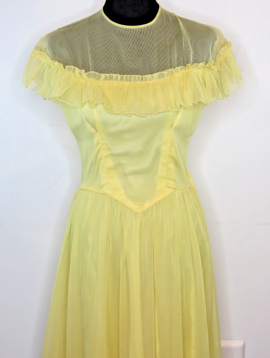 VINTAGE 1950’s FRED PERLBERG Dance Originals Yellow Dress S M Formal Gown EUC
