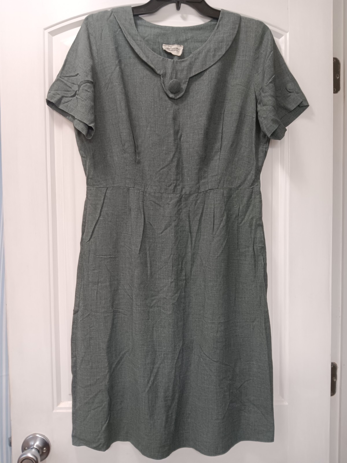 Vtg 1950s Mynette Shift Dress L Gray Secretary Pin-Up