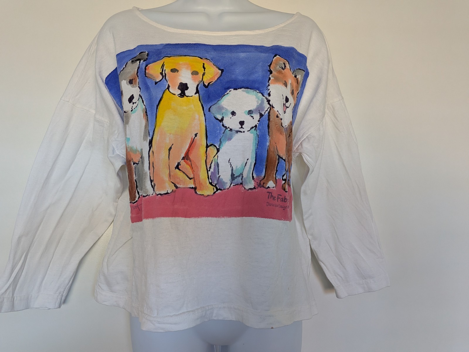 Diane Wat Design Vintage 90s Hand Painted white puppy dog top One Size USA art