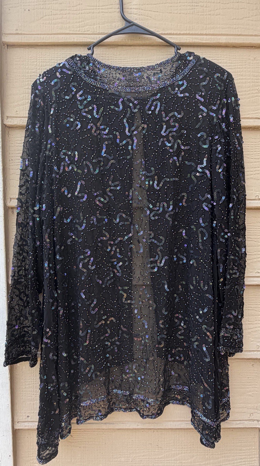 Black Silk Beaded Sequin Cardigan