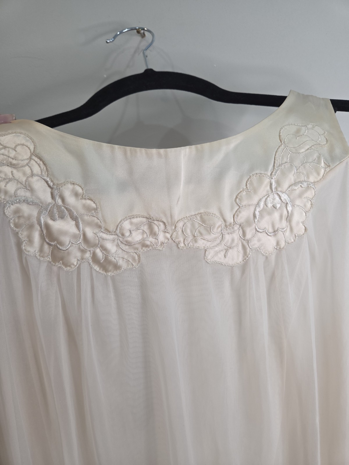 60s Gossard Artemis Butter Cream Nylon Chiffon Sheer Swing Nightgown Chemise