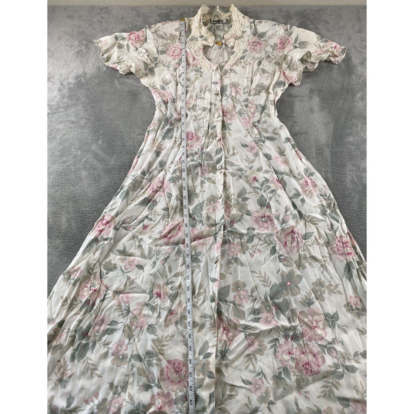 DOT Vintage Floral Maxi Dress Pink Cream Lace Heart Cutout Shell Charm Sz 9/10