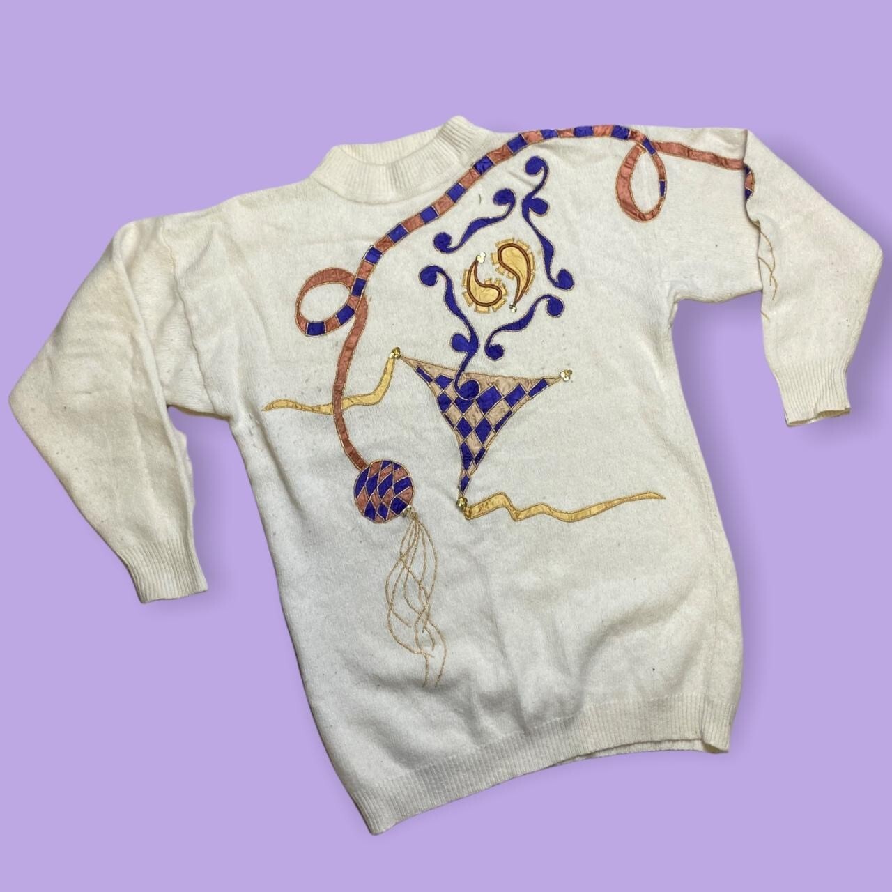 Vintage 80’s Abstract Jumper M/L 12 14 16 Embroidered Embellished True Retro