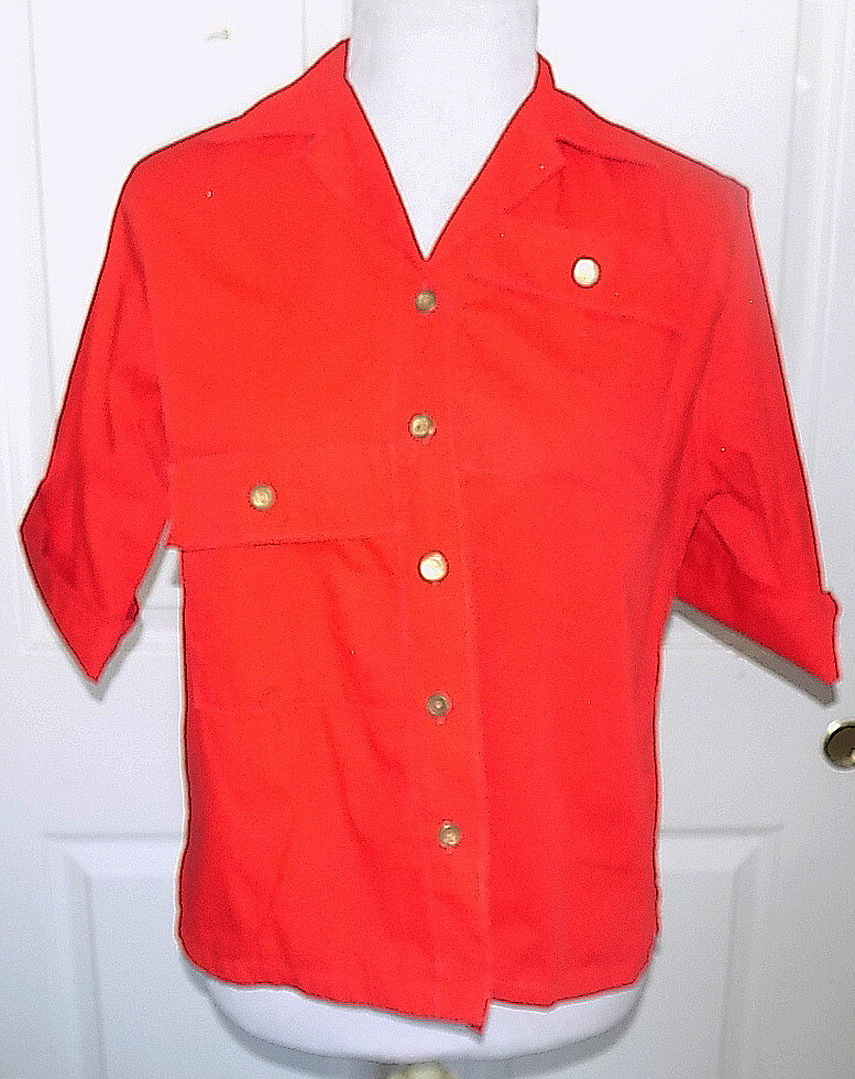 Vintage Red Cotton Short Sleeve Blouse Laura Mae Size 36 / 15