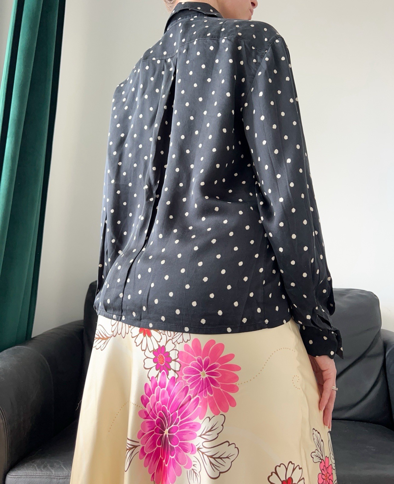 Christian DIOR Boutique Vintage Polka Dot Silk Blouse, 1980s, 1990s