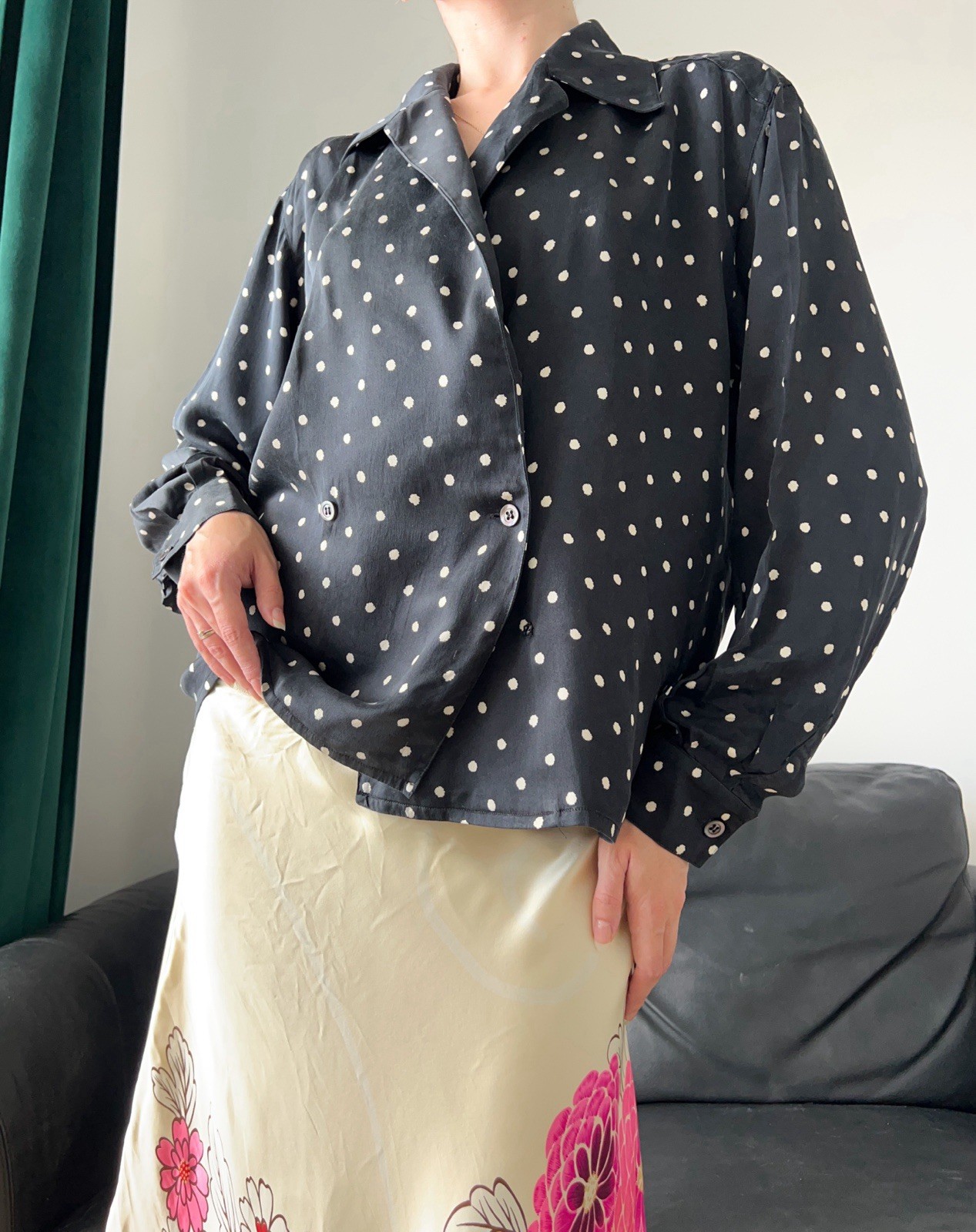 Christian DIOR Boutique Vintage Polka Dot Silk Blouse, 1980s, 1990s