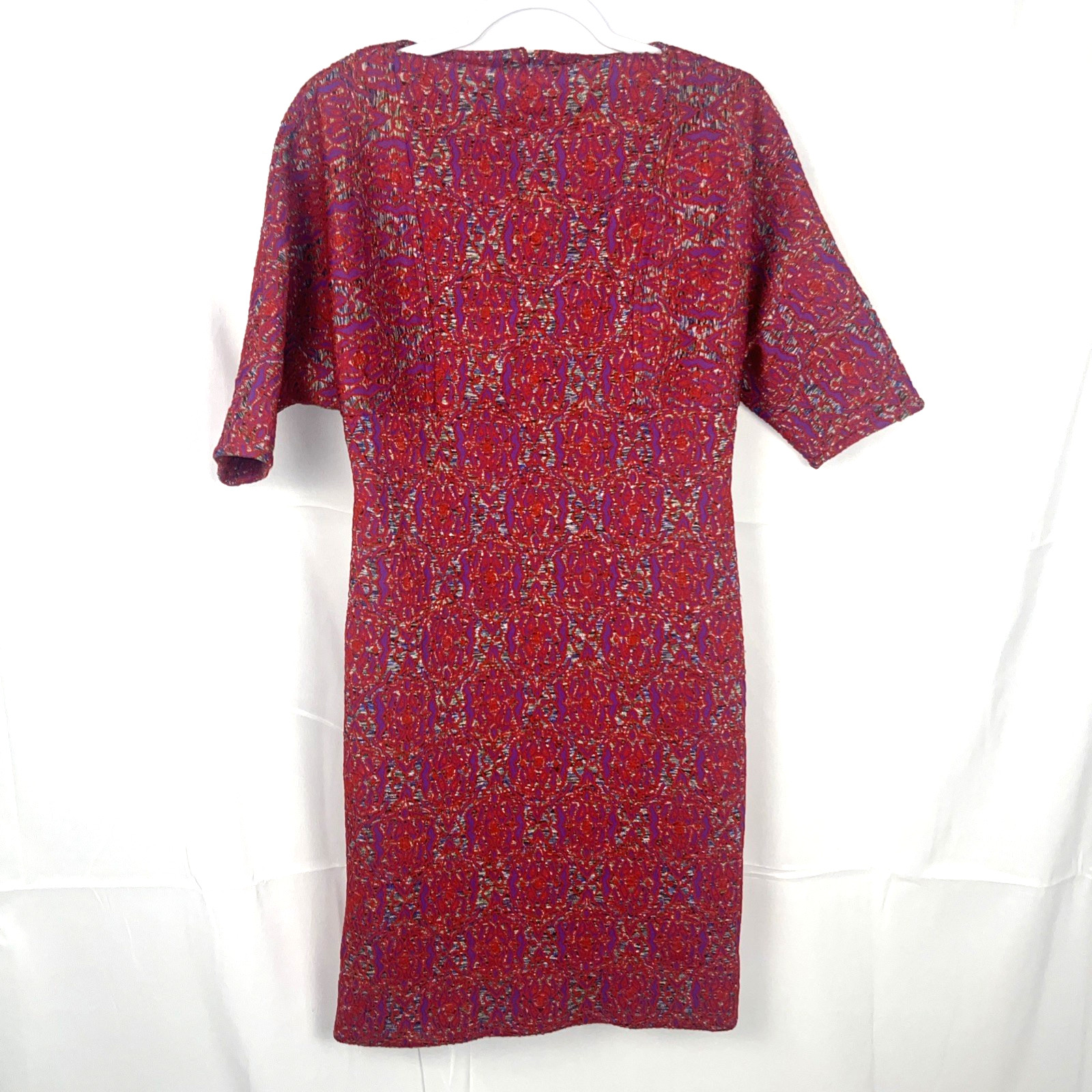 VTG 1960s Mod Dress Handmade Red Purple Abstract Retro Short Sleeve Midi Length