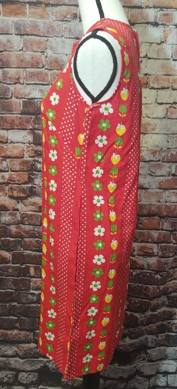 VTG NYMPHORM MOD RED COTTON SHIFT DRESS FLORAL sz 10 FABRIC BY MARBRO FABRICS
