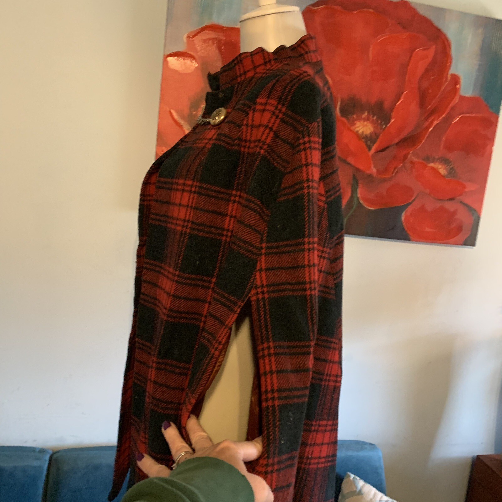 Mod Vintage Tartan Red Plaid Wool Queen Of Capes Country Place Jacket Shawl