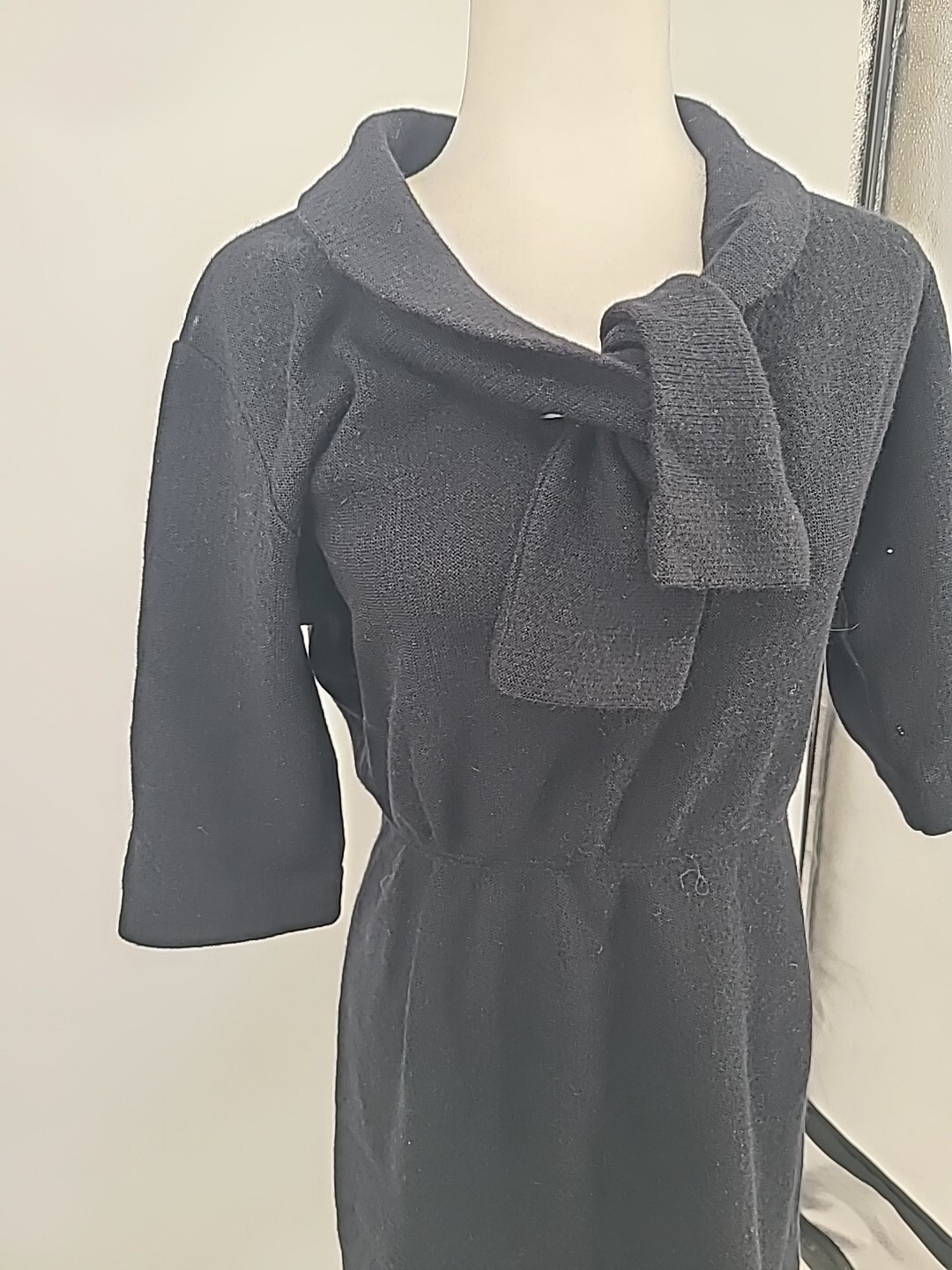 Vintage Early 50s Kimberly Knit Dress, Black Mohair And Virgin Wool Large Retro