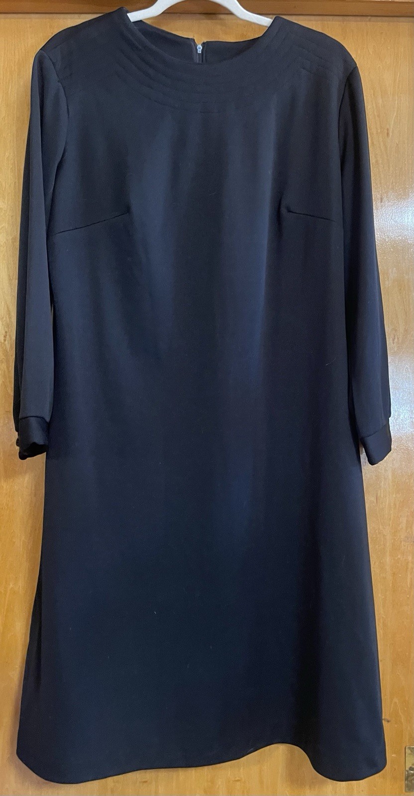 Vintage 60’s Classic Little Black Shift A Line Dress, Polyester, Below Knee, EUC