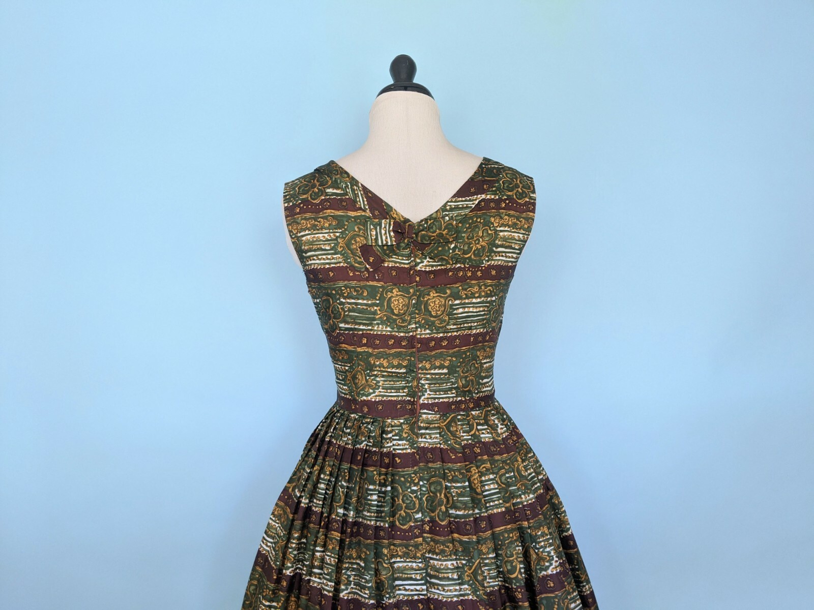 Vintage 50s Novelty Print Silk Day Dress, 1950s Striped Party Dress