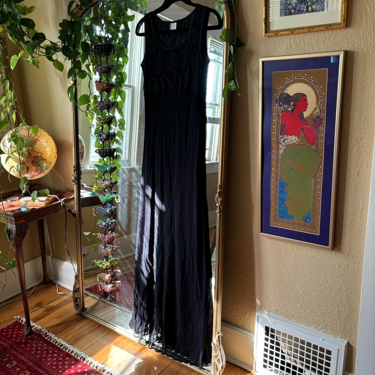 Vintage Simple Black Floor Length Maxi Dress Women’s 10 Lace Whimsigoth Romantic