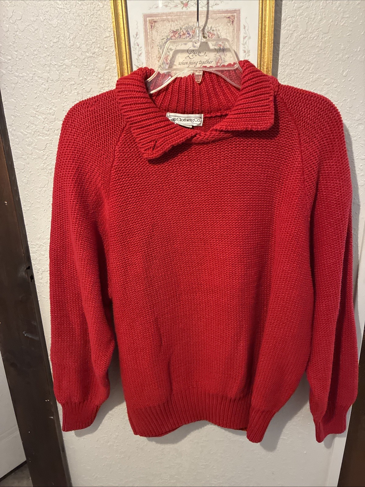 Vintage Women 90s Gap Clothing Co. Red Shaker Stitch Ramie Cotton Sweater Sz M