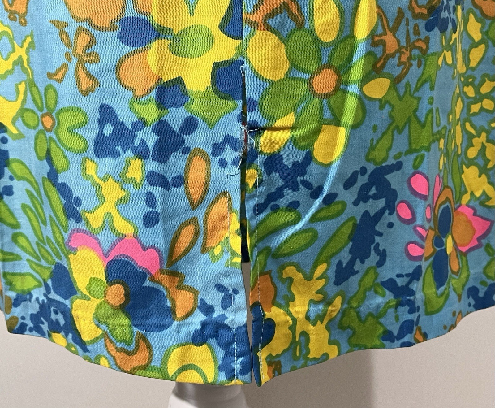 Vintage 70s Sears Floral Shift Dress Blue Mod Psychedelic Hippie Mini Women’s S