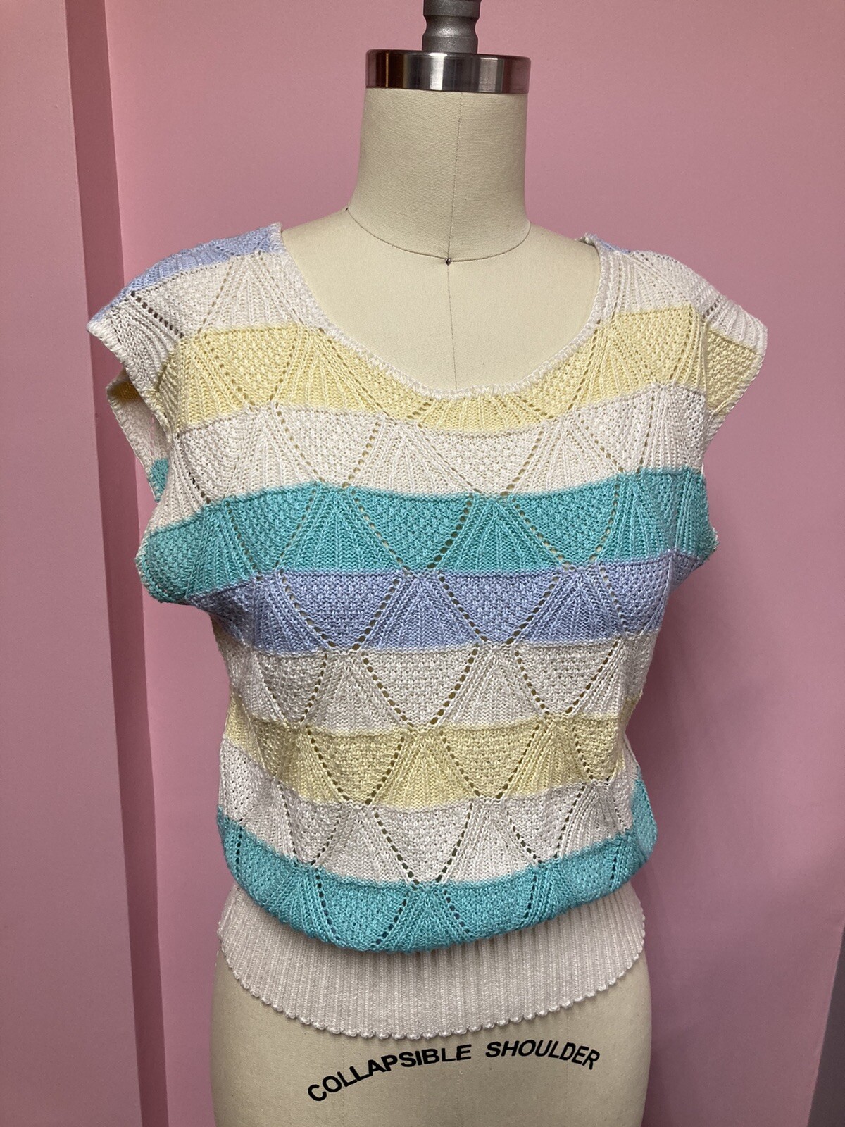 Vintage 1980s darling acrylic knit diamond striped sweater by Kenneth too! S-M