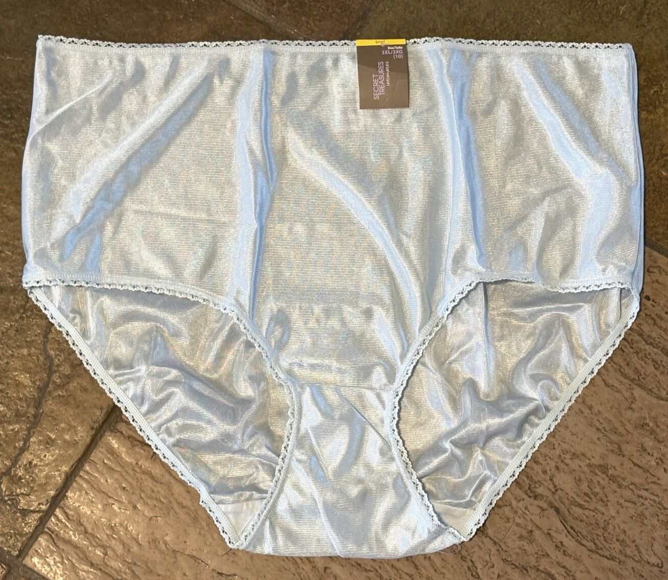 SECRET TREASURES 10/3XL BABY BLUE Silky Hi Shine SATIN Brief Panty NWT Vintage