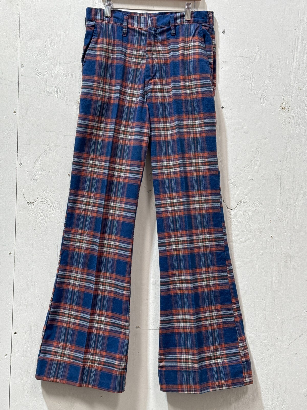 Vintage 1970s Tads Plaid Bell Bottoms Deadstock Pants Blue red Orange White