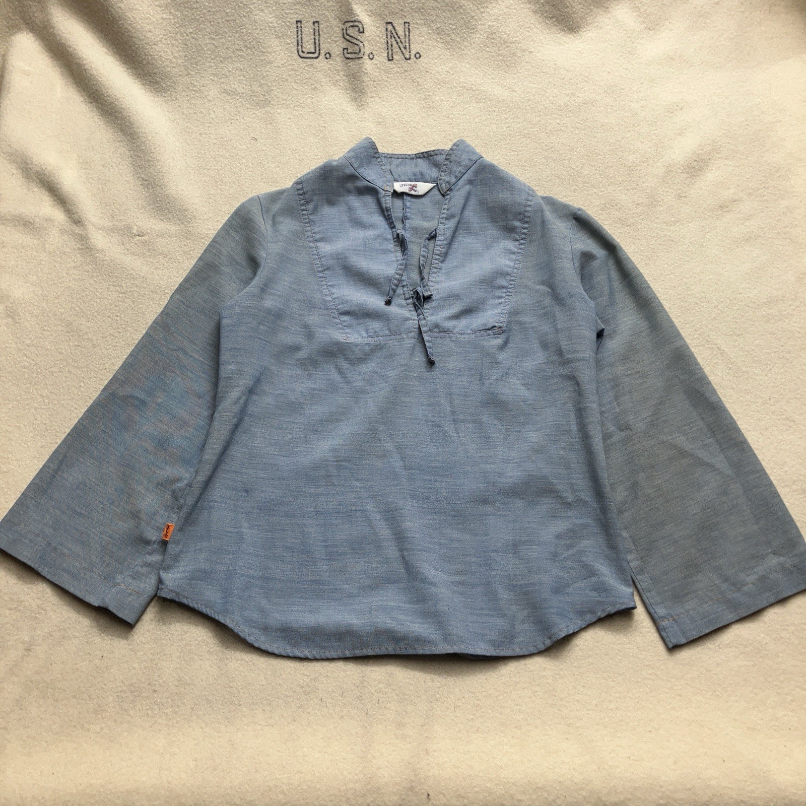 Vintage 60’s Levi’s Chambray Tunic Shirt Orange Tab Big E Womens S/M Boho Hippy