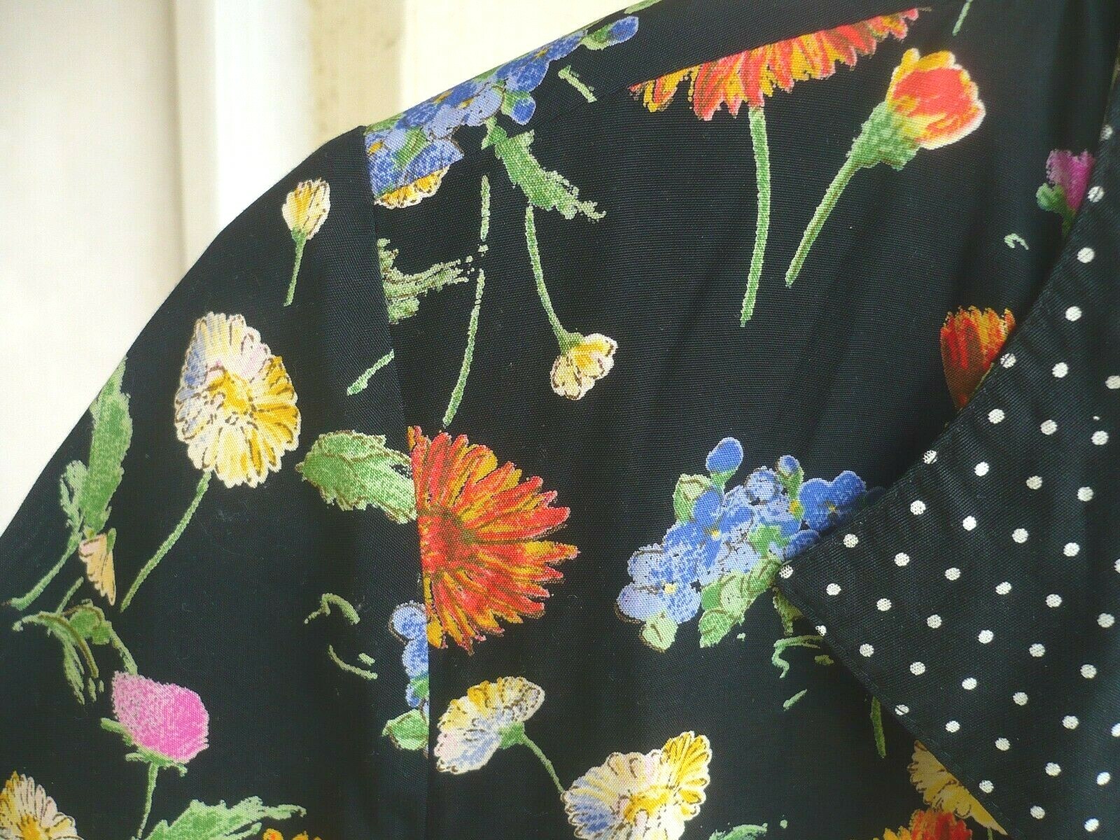 VTG 90S M PETITE SOPHISTICATE USA BRIGHT COLORFUL FLORAL POLKA DOT COLLAR BLOUSE