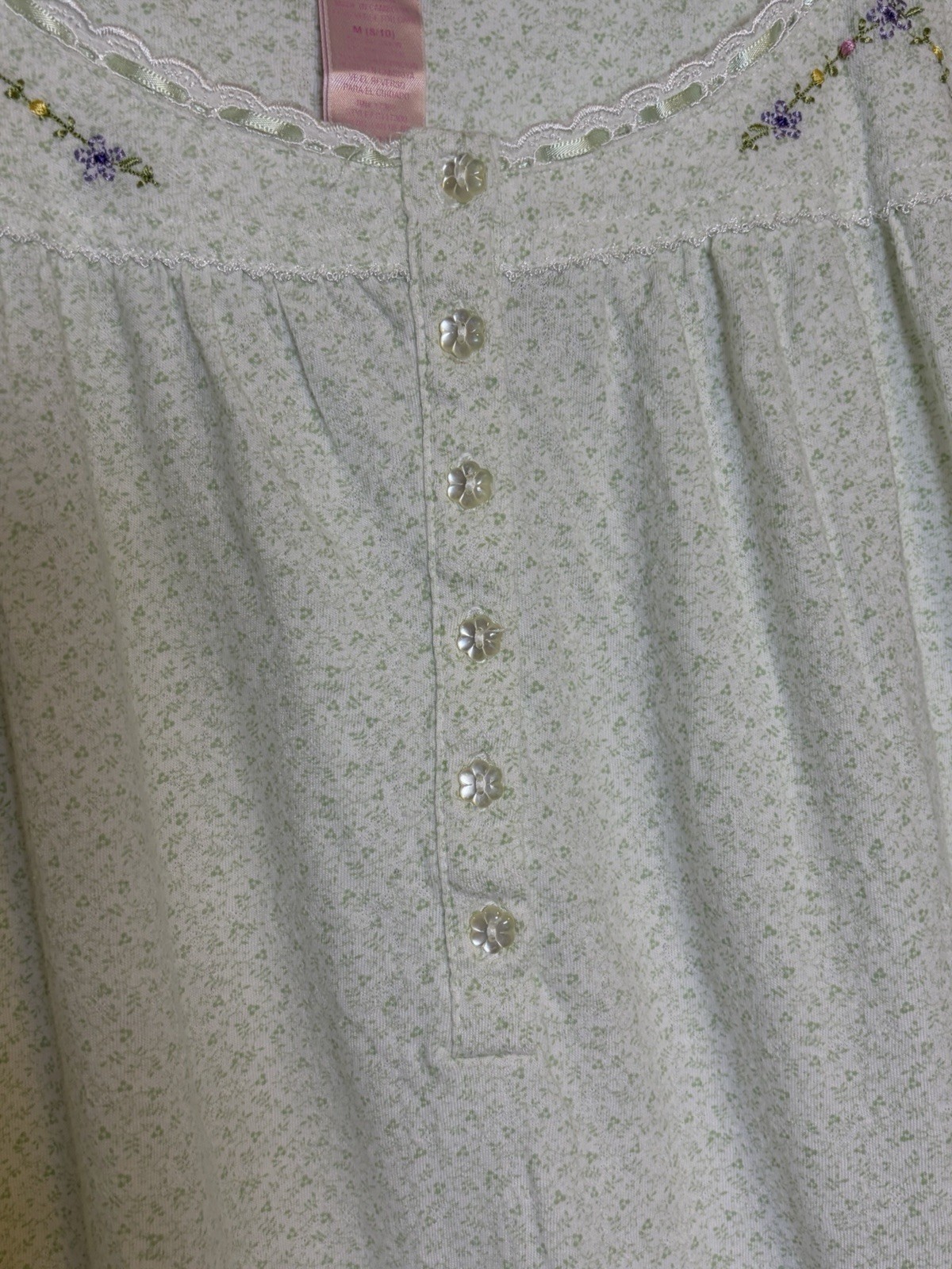 Vtg Secret Treasures Sleeveless Nightgown Embroidered Accents Green Sz M