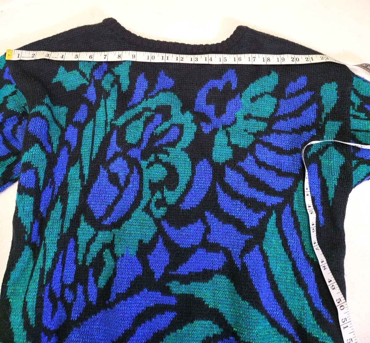 Vintage 80’s Sweater By Rejoice Abstract Design Metallic Purple Green Black 20W