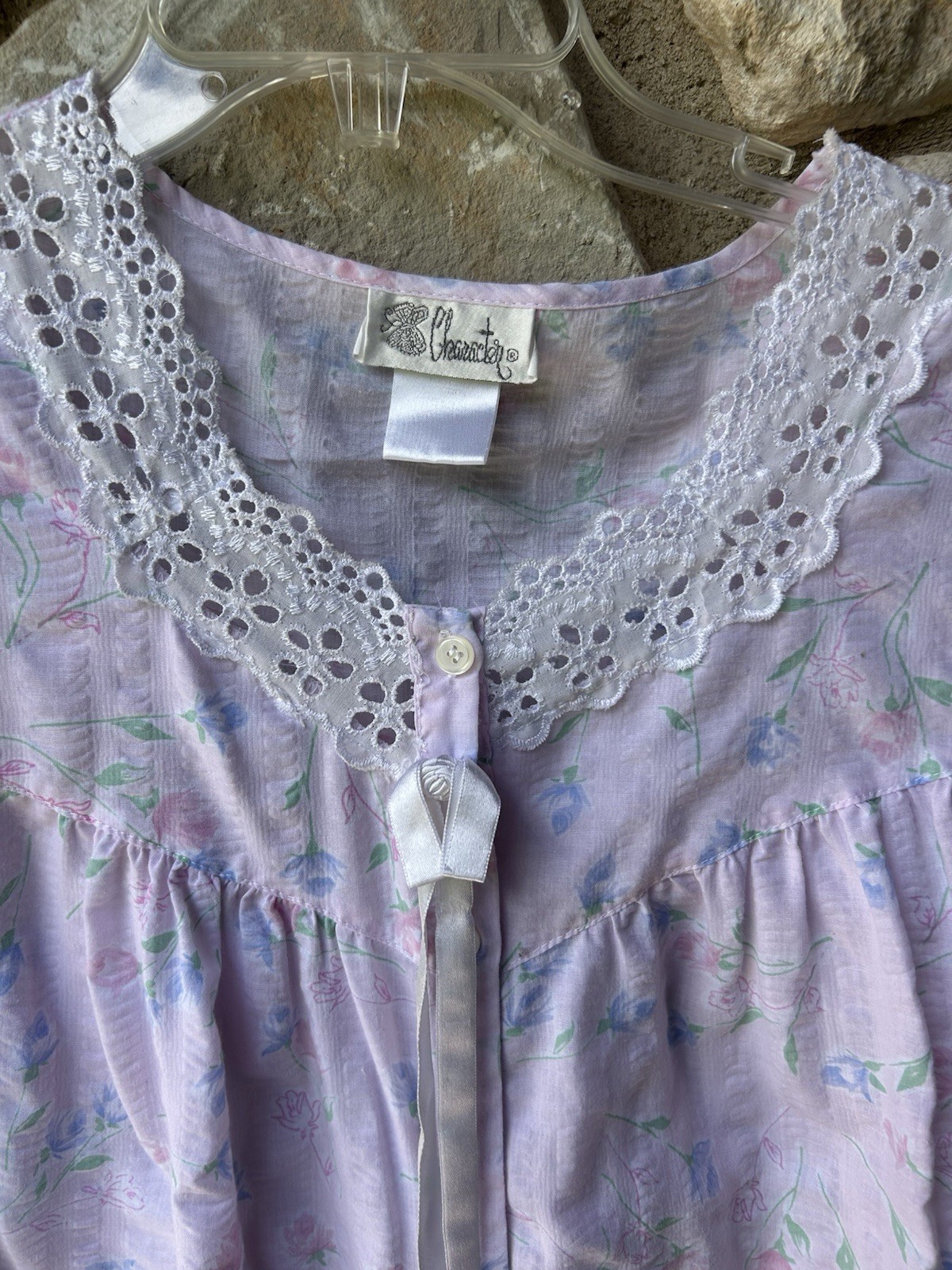 Vintage CHARACTER Duster House Dress Robe Large Pink Multi Floral Sheersucker