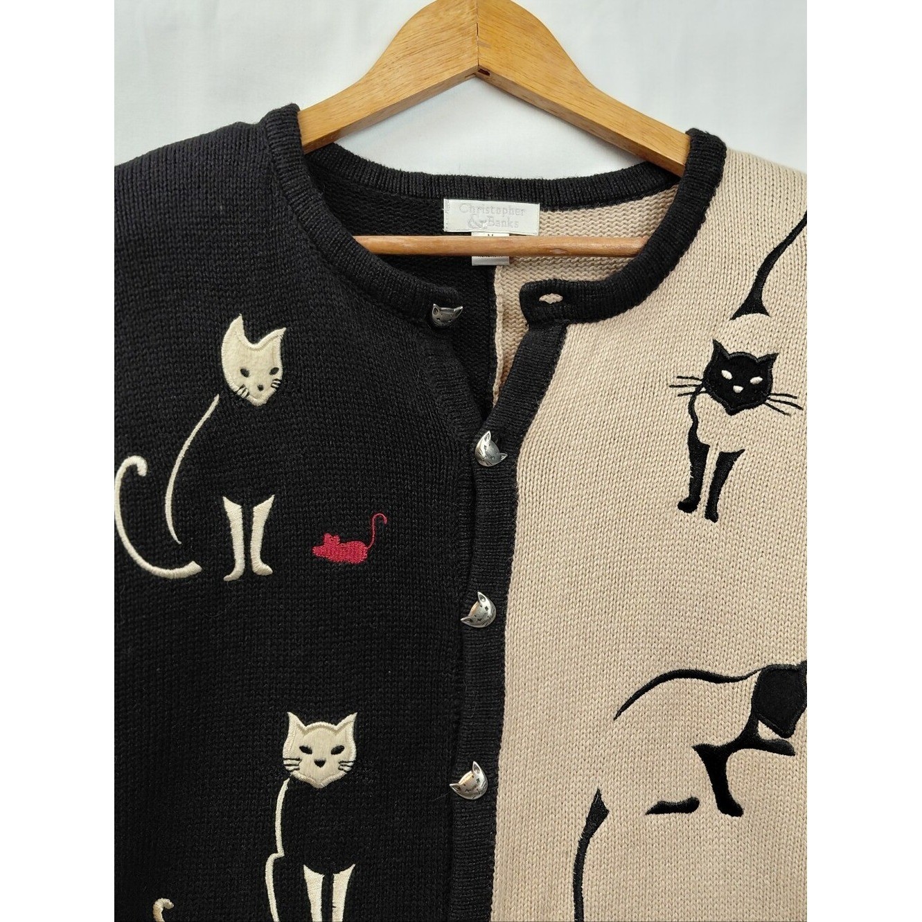 Vintage Cat Sweater Women’s Size Medium Cat Buttons Y2K
