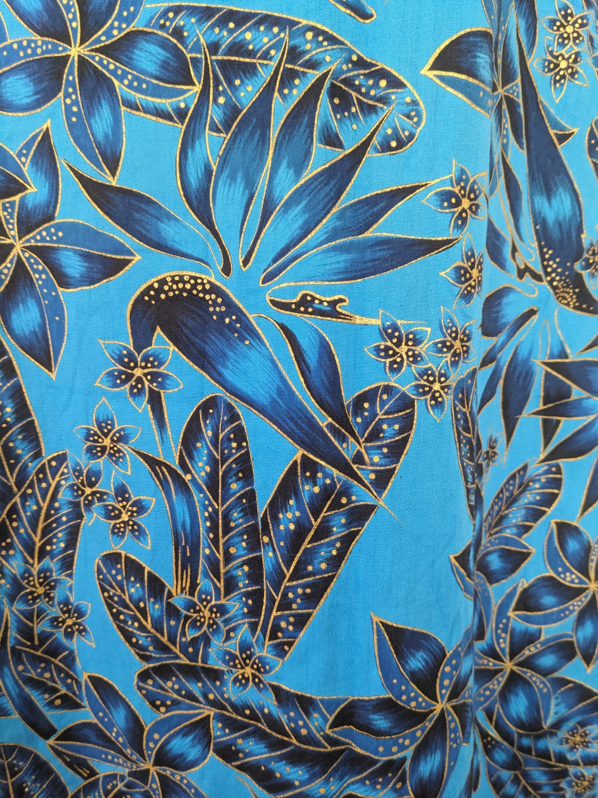 Vintage 60s 70s House of MuuMuus Waikiki Hawaiian Dress Gold blue navy ties XS