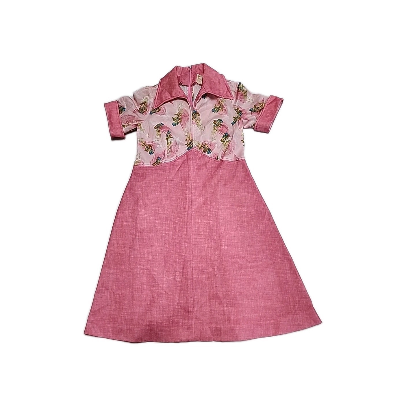 Vintage Custom Handmade 60-70s Pink Dress S/M Short Sleeve