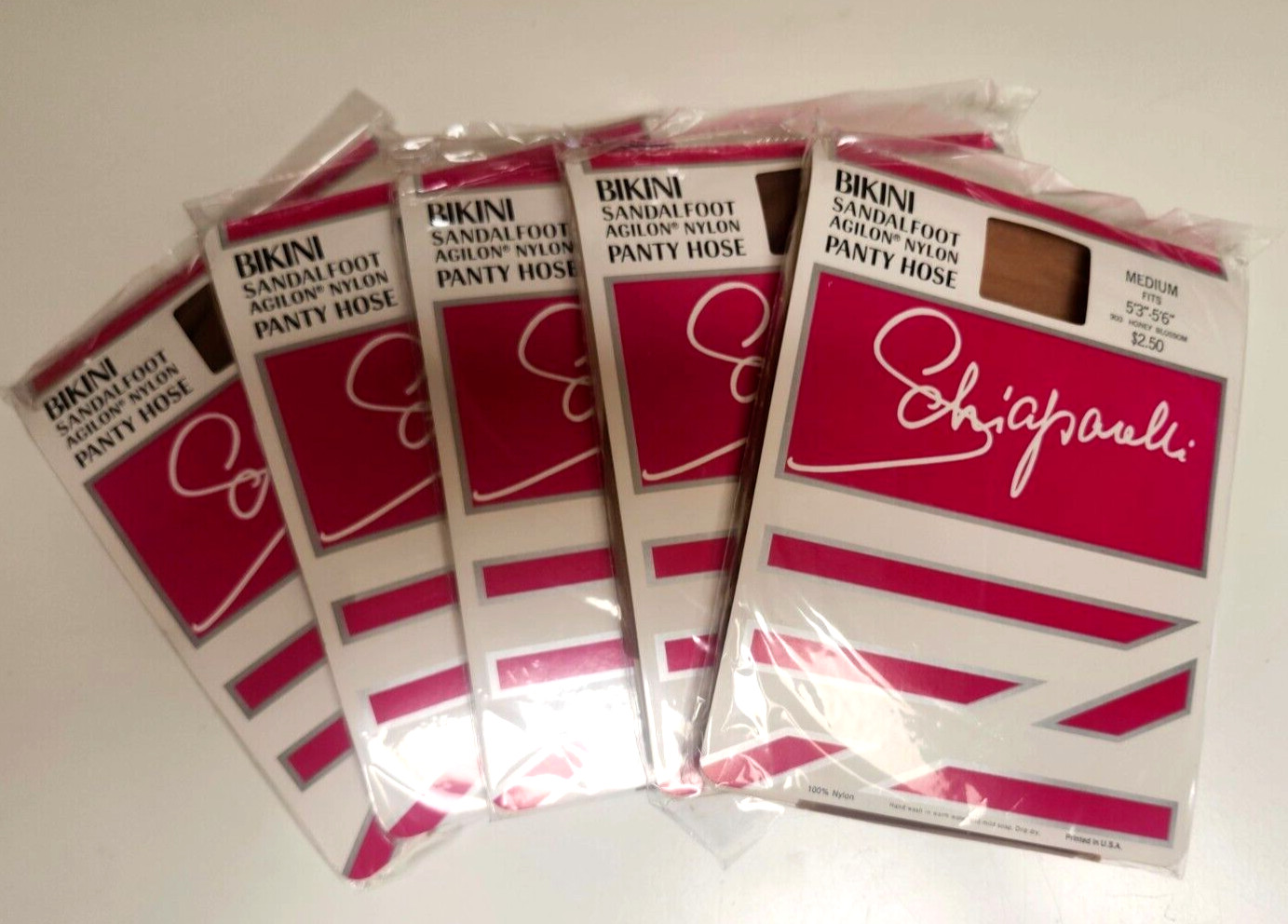 Vintage Schiaparelli Sandalfoot Pantyhose Honey Blossom Medium NOS 5 pairs