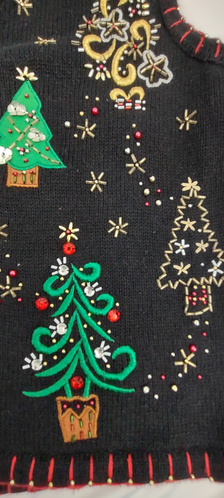 Vtg Designers Originals Studio Joy Women Christmas Knit Vest Trees Embellished