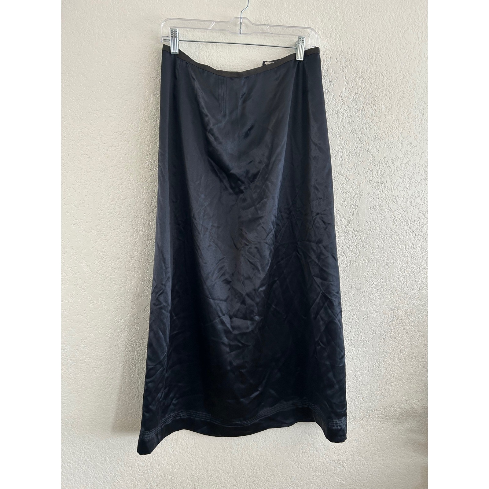 DKNY Classic Black 100% Silk Satin MIDI Skirt NWT Size 10 Vintage fairy Grudge