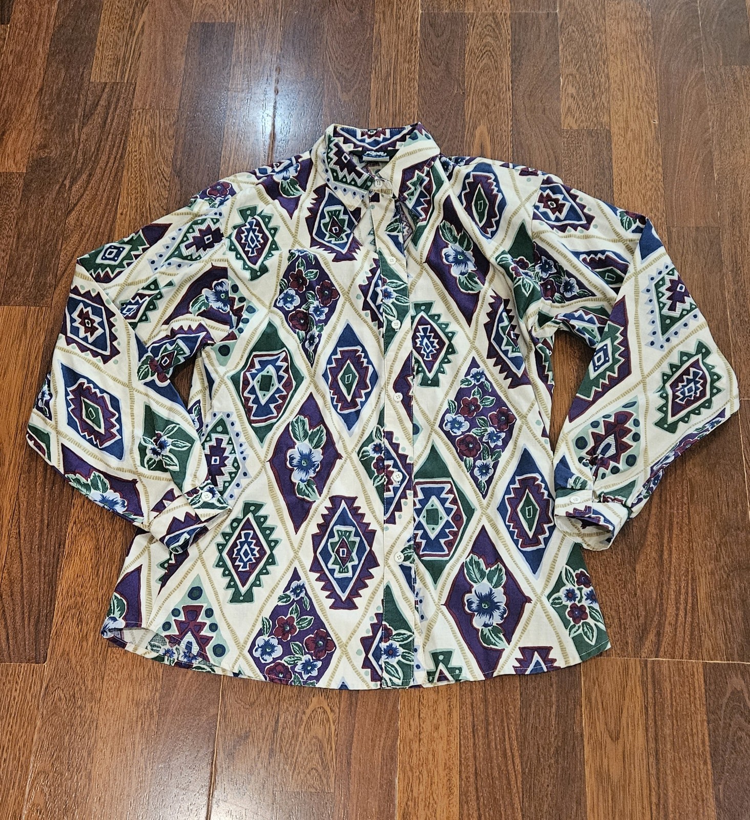 Roper USA-Made Vintage 80s Indian Southwest Western Shirt Blouse Top Lg Floral