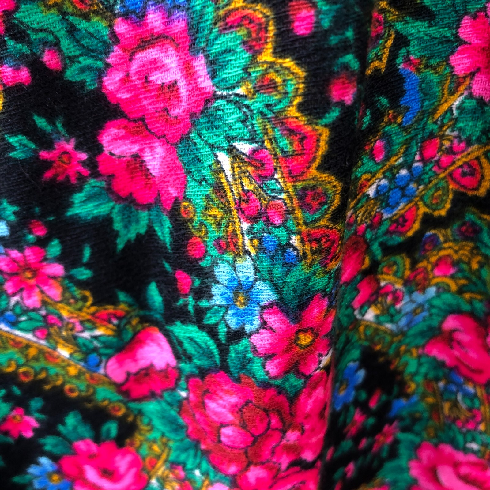 Vtg 70s Maxi Hostess Dress Size Medium Black Wrap Bodice Bold Floral Rose Skirt