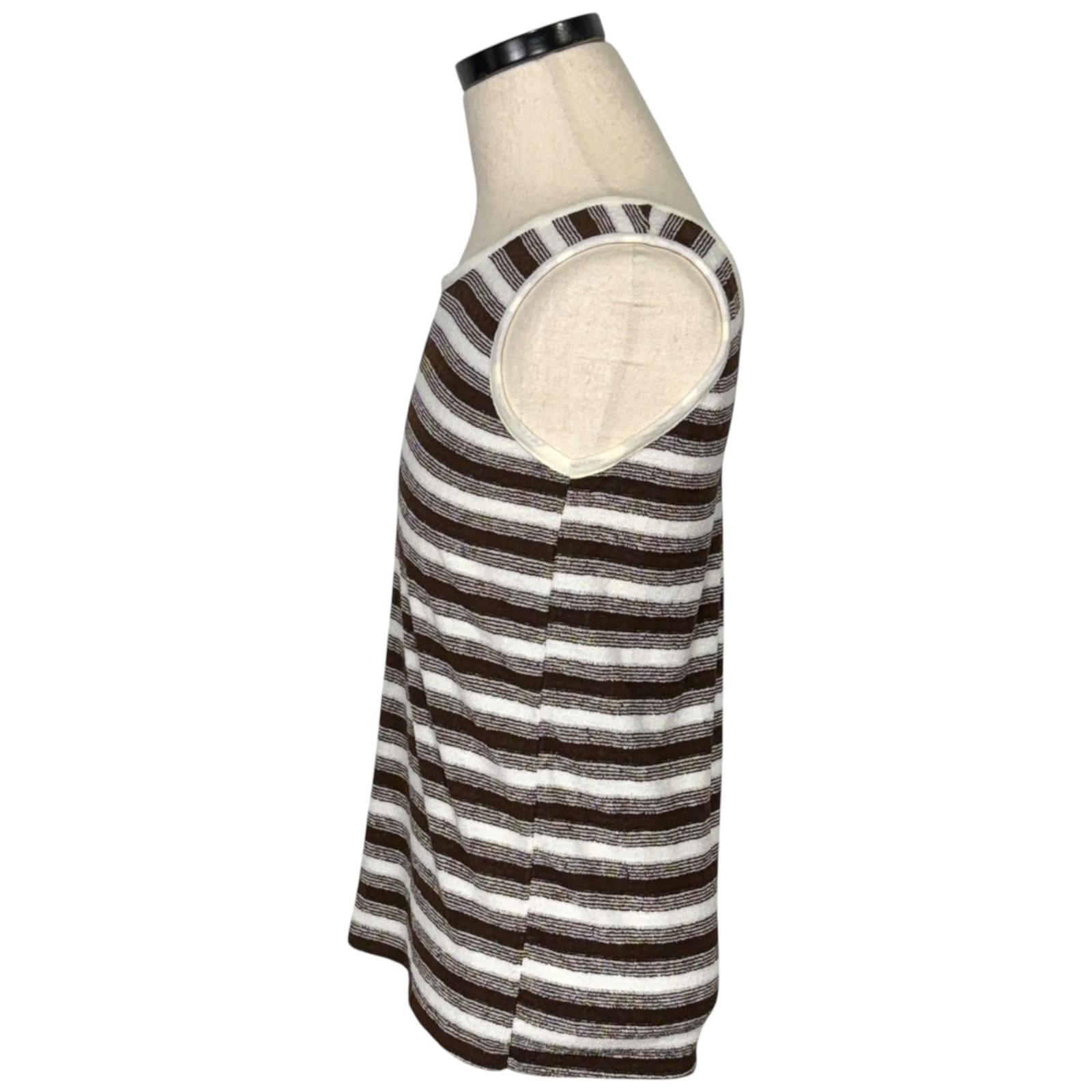 Vintage 70s Striped Brown & White Sleeveless Monsanto Small Tank Top