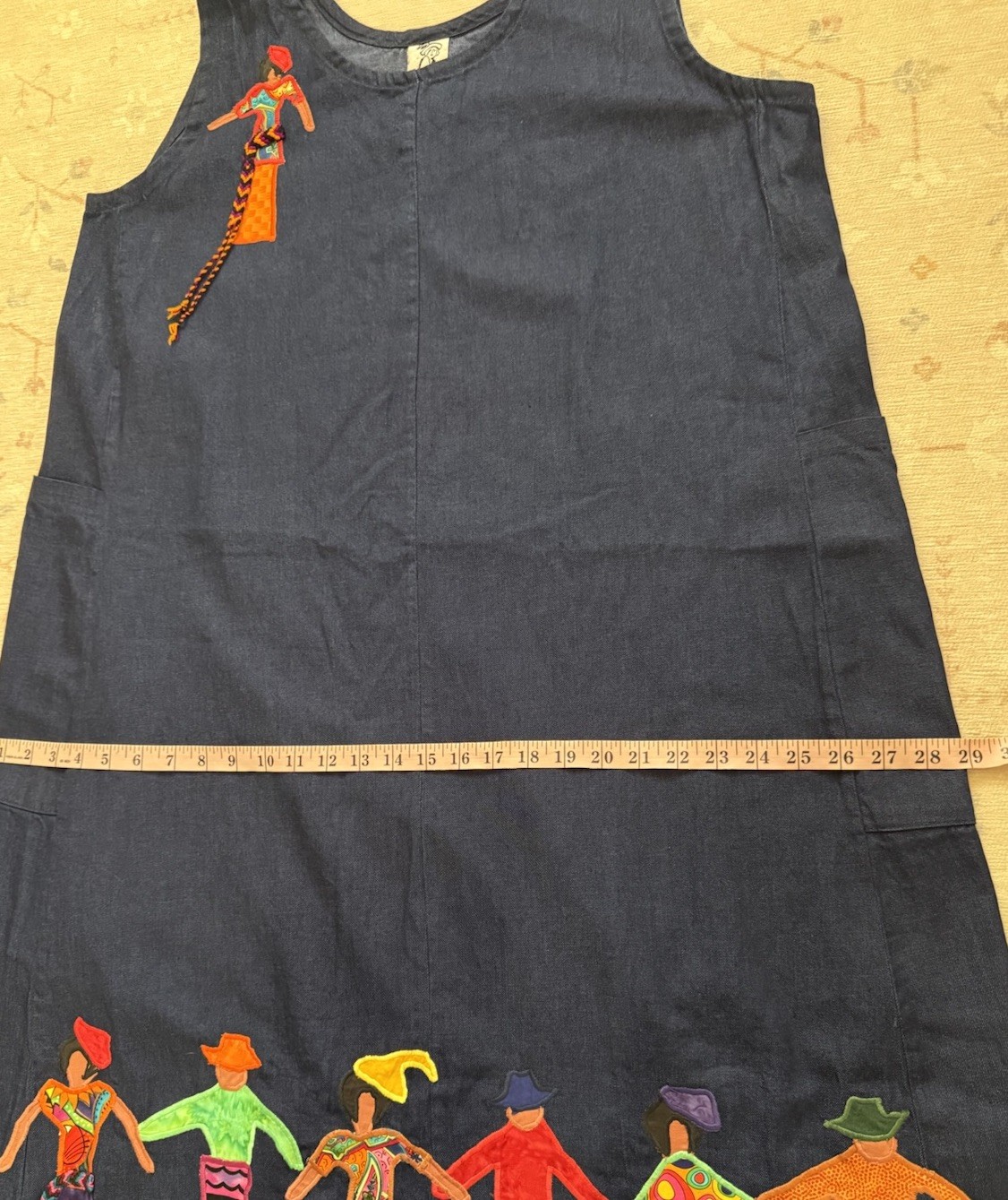RARE VTG WOMEN’S ALFREDO’S WIFE BLUE DENIM Oversized Dress People Appliqué L/XL