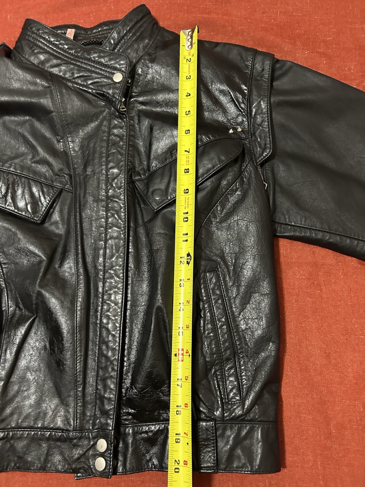 Vintage 80s Black Leather Jacket Small Detachable Sleeves Studs Punk Grunge Moto