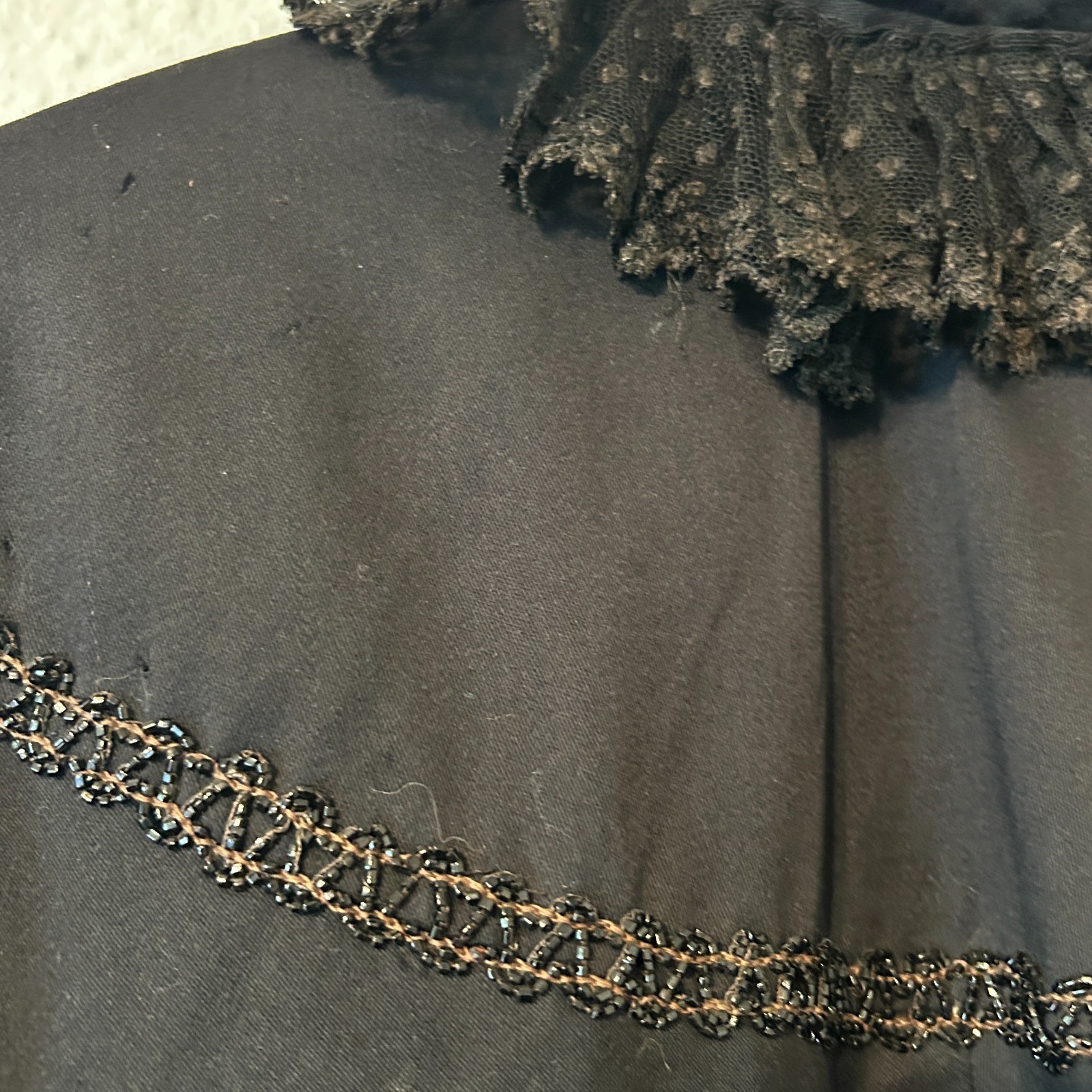 Antique Victorian Black Wool Beaded Evening Cape Capelet Cloak Mourning 1800s