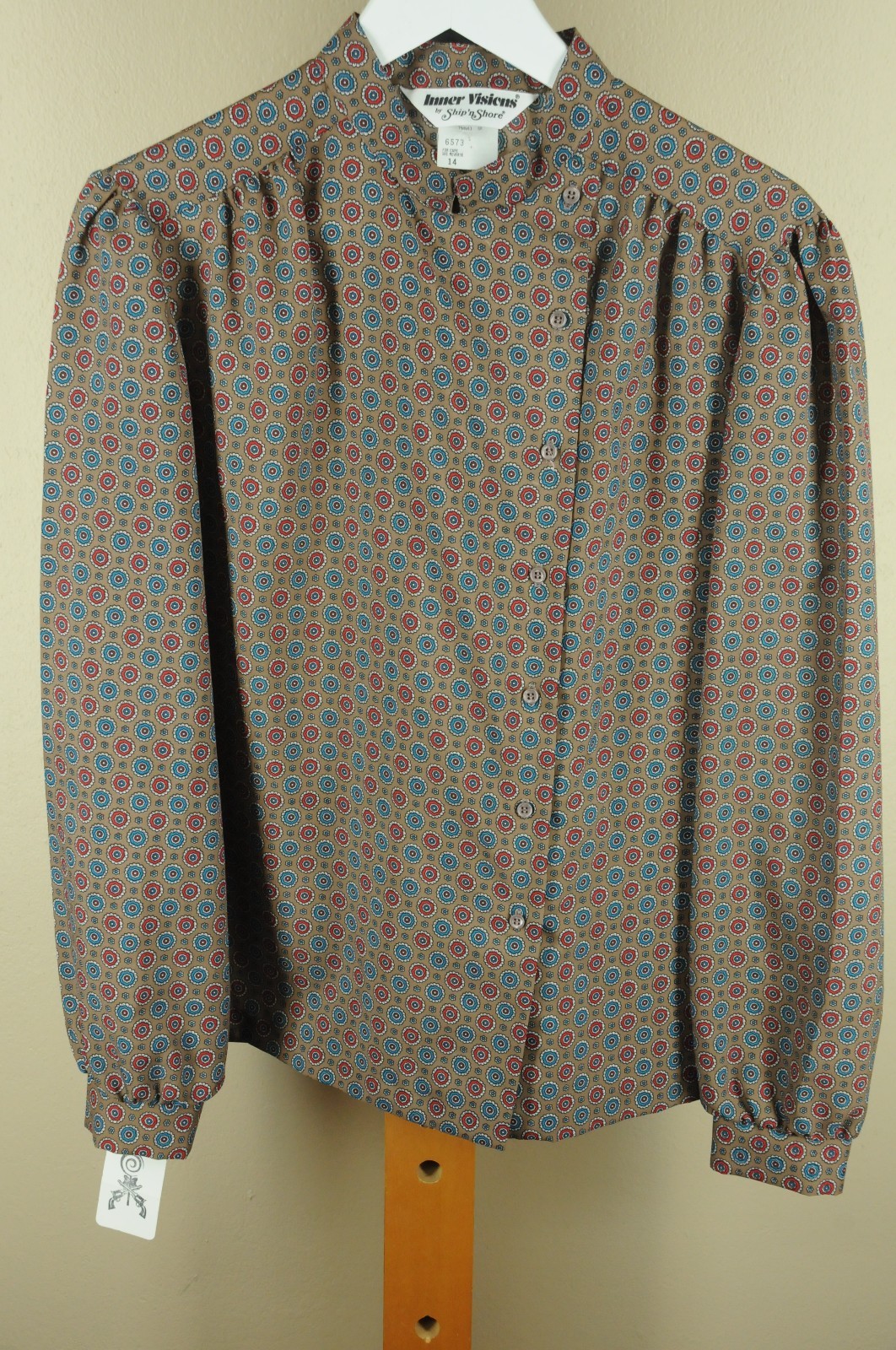 Vintage Inner Vision Women’s Brown Blue & Red Polyester Blouse Shirt Size 14